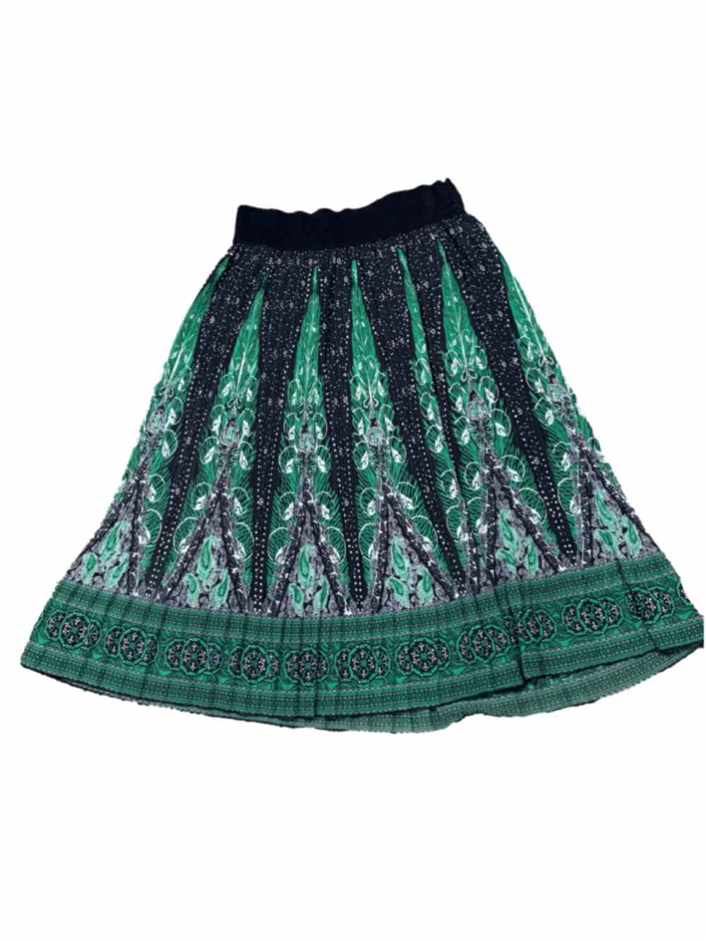 20. Women's Metrowear Pleated A-Line Skirt, Black and Green, Size medium